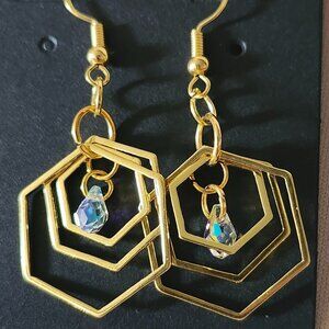 Layered Gold Honeycomb Dangle Earrings